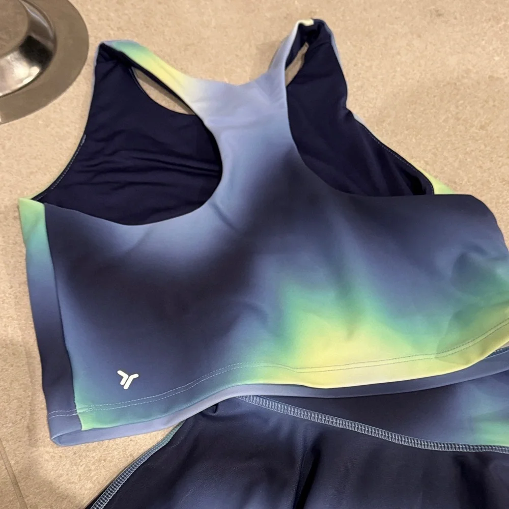 Old Navy Active Powersoft Blue yellow green Tie Dye TANK SKORT Set Large 10-12 - Picture 4 of 8
